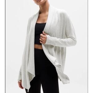 Athleta Pranayama Wrap Soft Thumbholes Cardigan Light Grey Heather Women Size MP